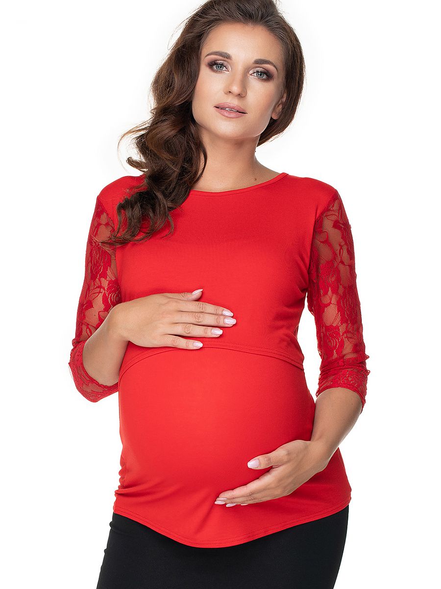 Blouse de grossesse col tunisien fluide rouge