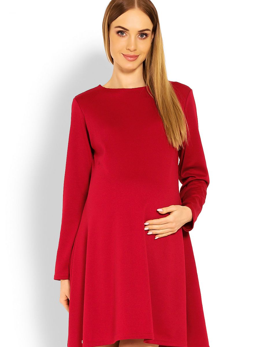 Robe de grossesse midi col rond rouge