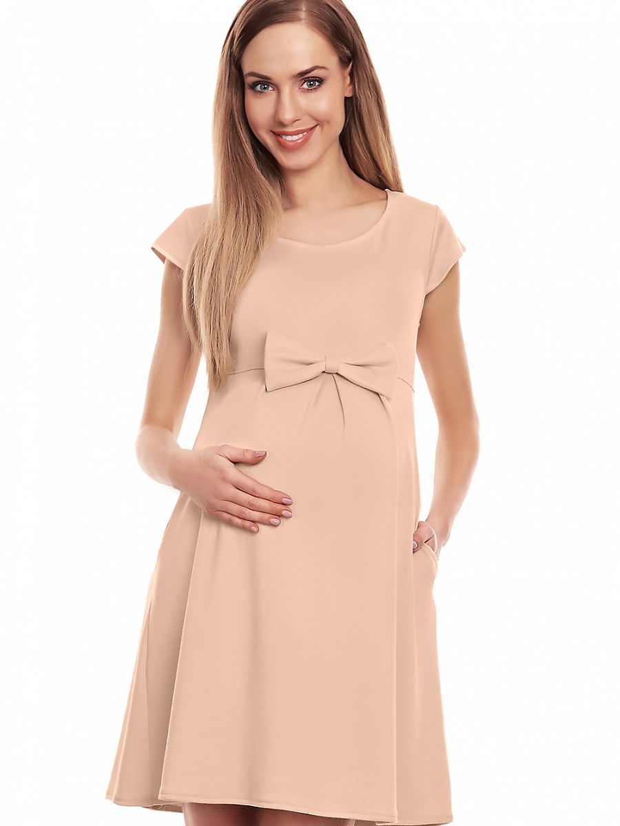 Robe de grossesse drapée à fronces beige
