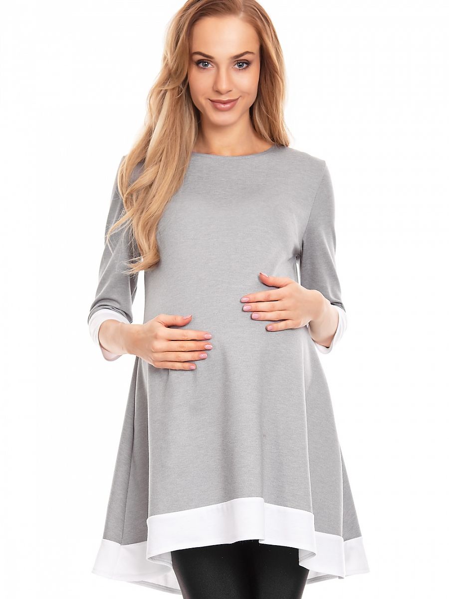 Robe de grossesse évasée taille empire gris chiné