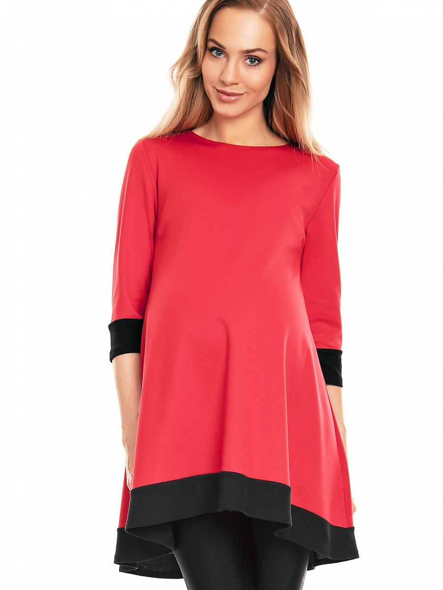 Robe de grossesse à smocks manches longues rouge
