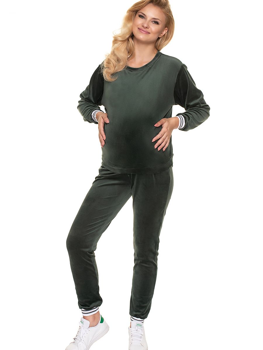 Pantalon de grossesse bandeau extensible jambe fuselée vert sapin