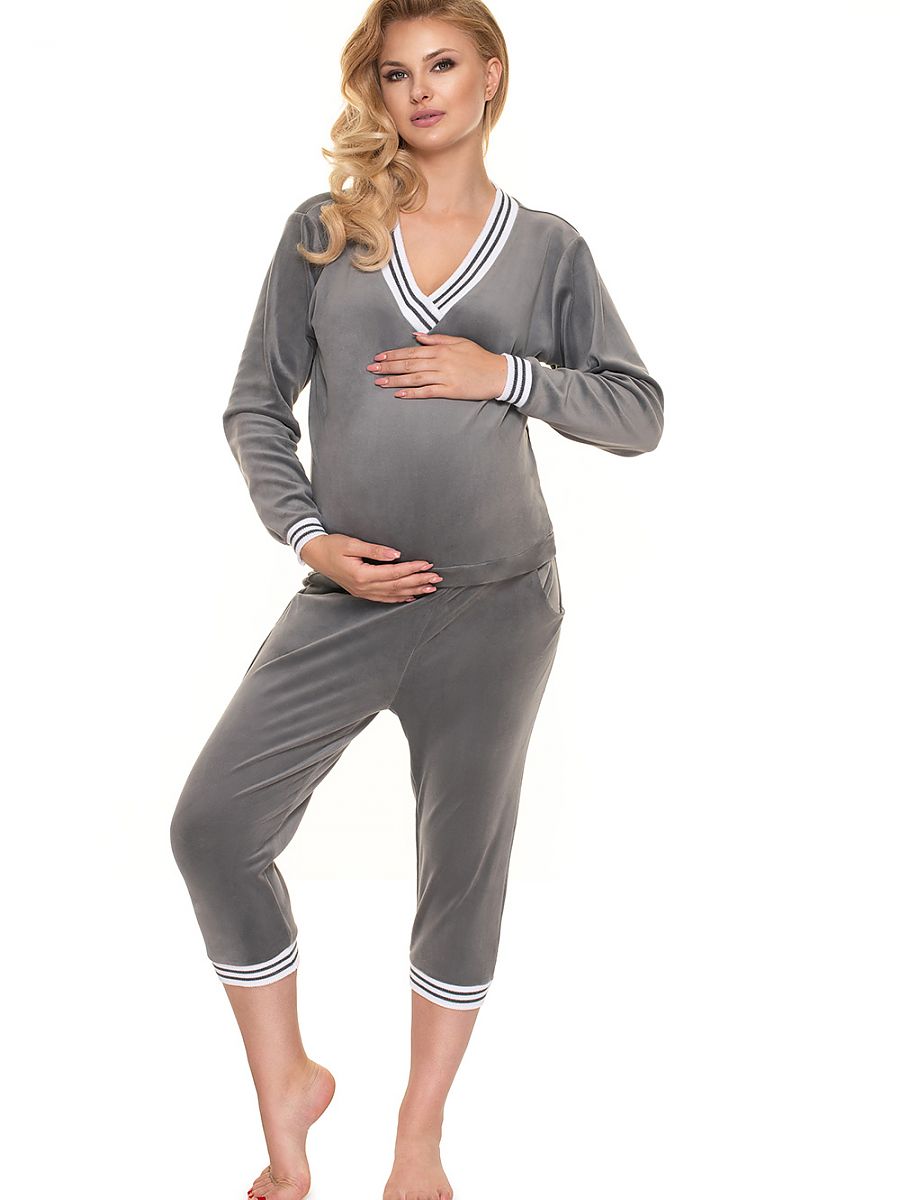 Pantalon de grossesse à bandeau jambe large gris chiné