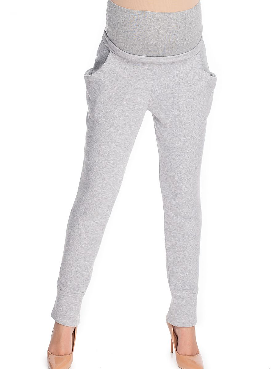 Pantalon de grossesse bandeau coupe carotte gris chiné