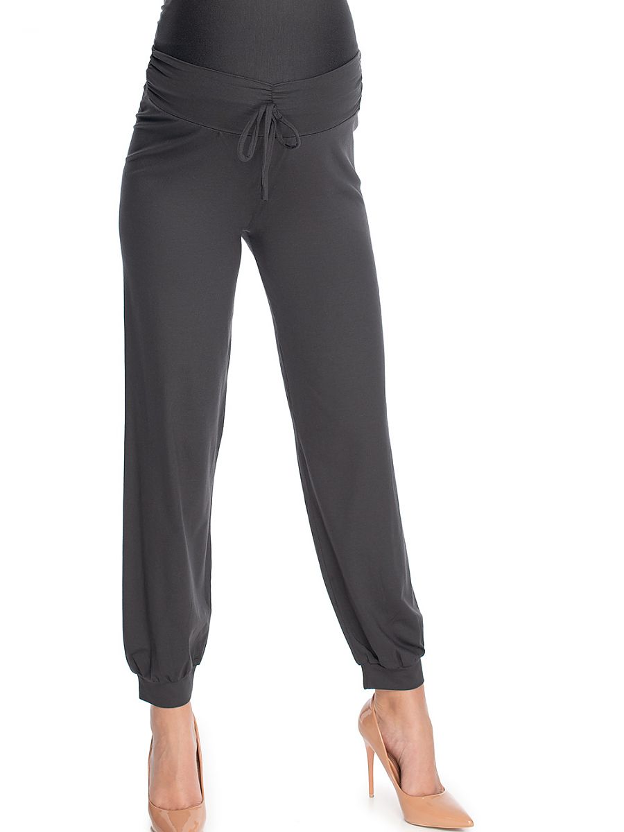 Pantalon de grossesse à bandeau coupe droite gris chiné