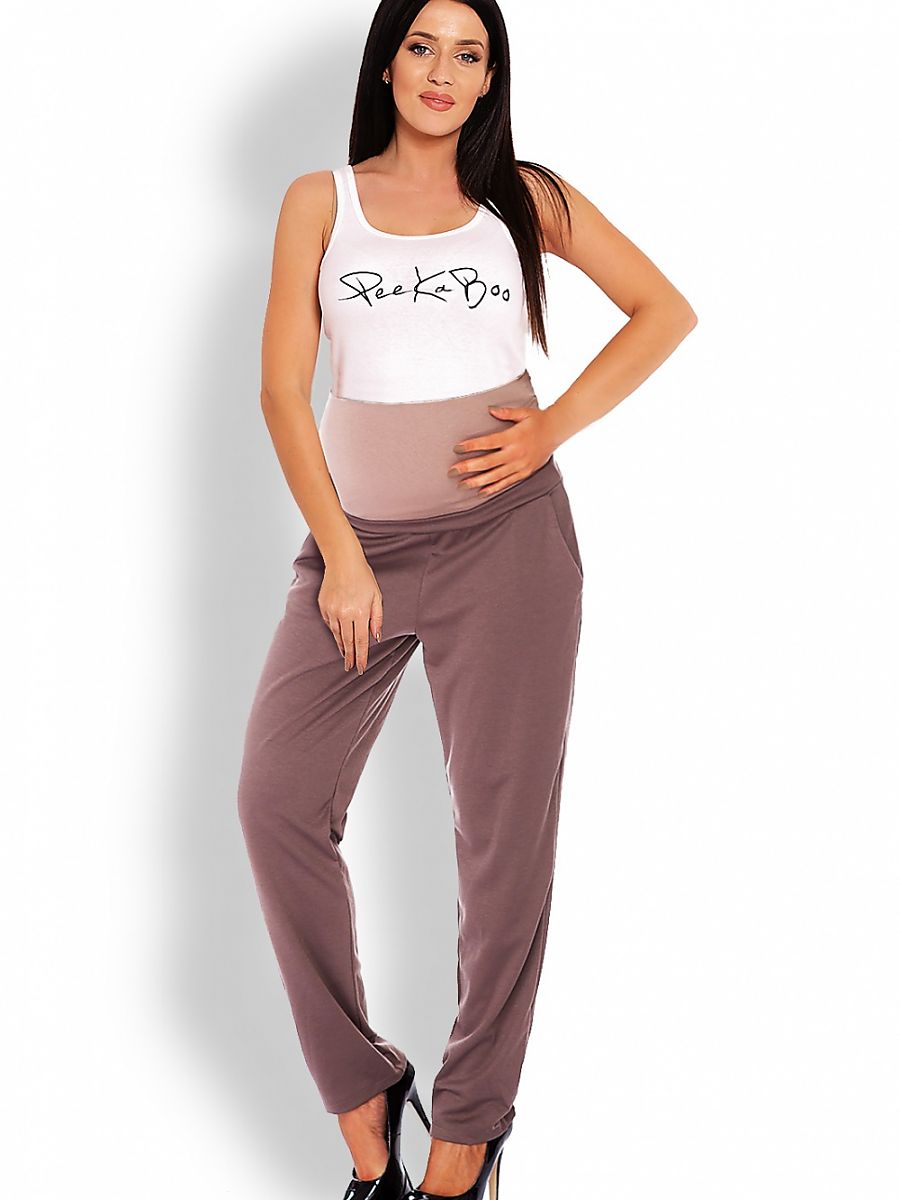 Pantalon de grossesse à bandeau coupe droite beige