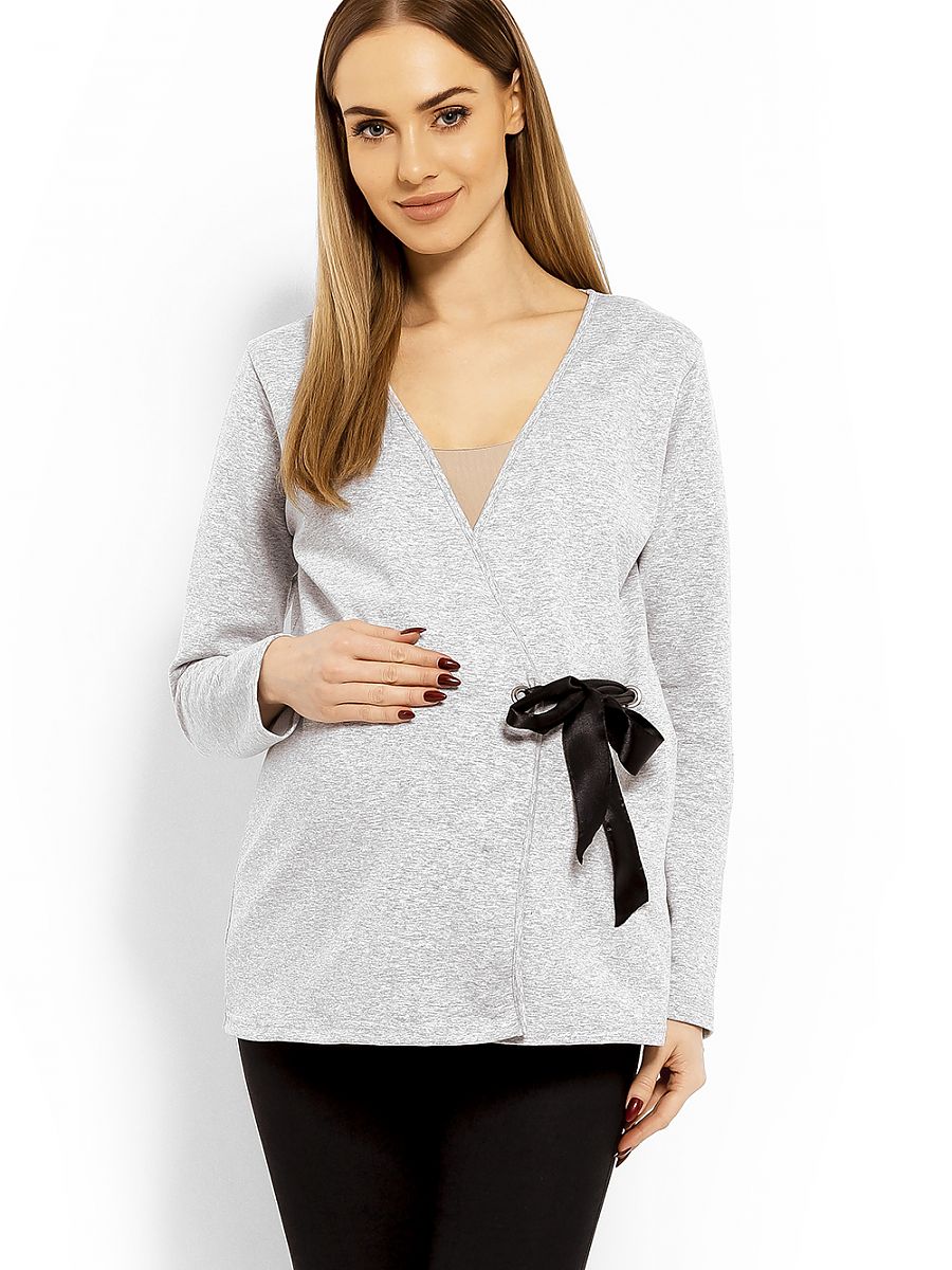 Blouse de grossesse col tunisien fluide gris chiné