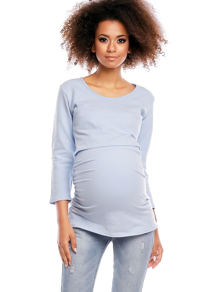 Top de grossesse bleu en maille extensible