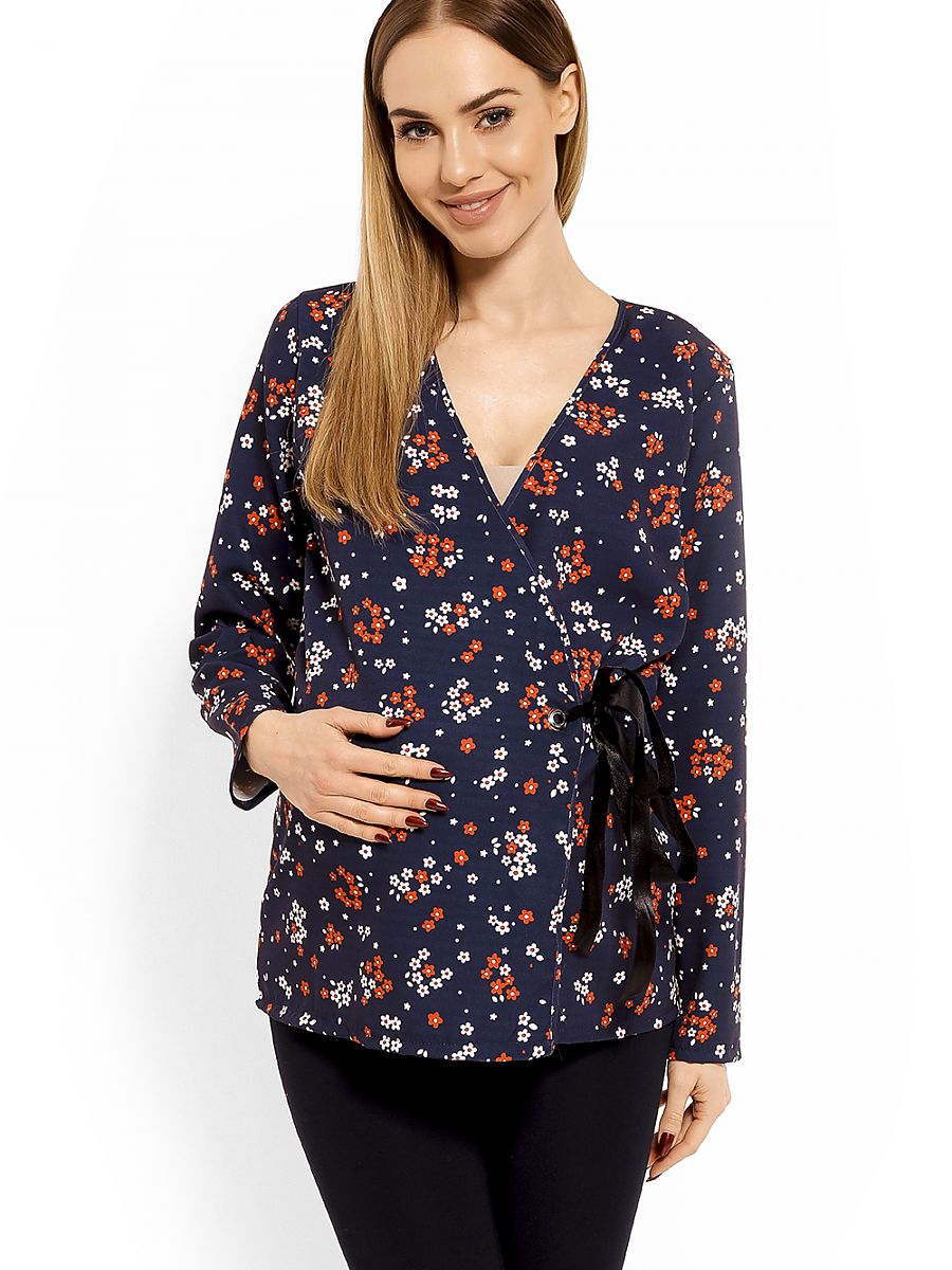 Blouse de grossesse col V manches longues marine
