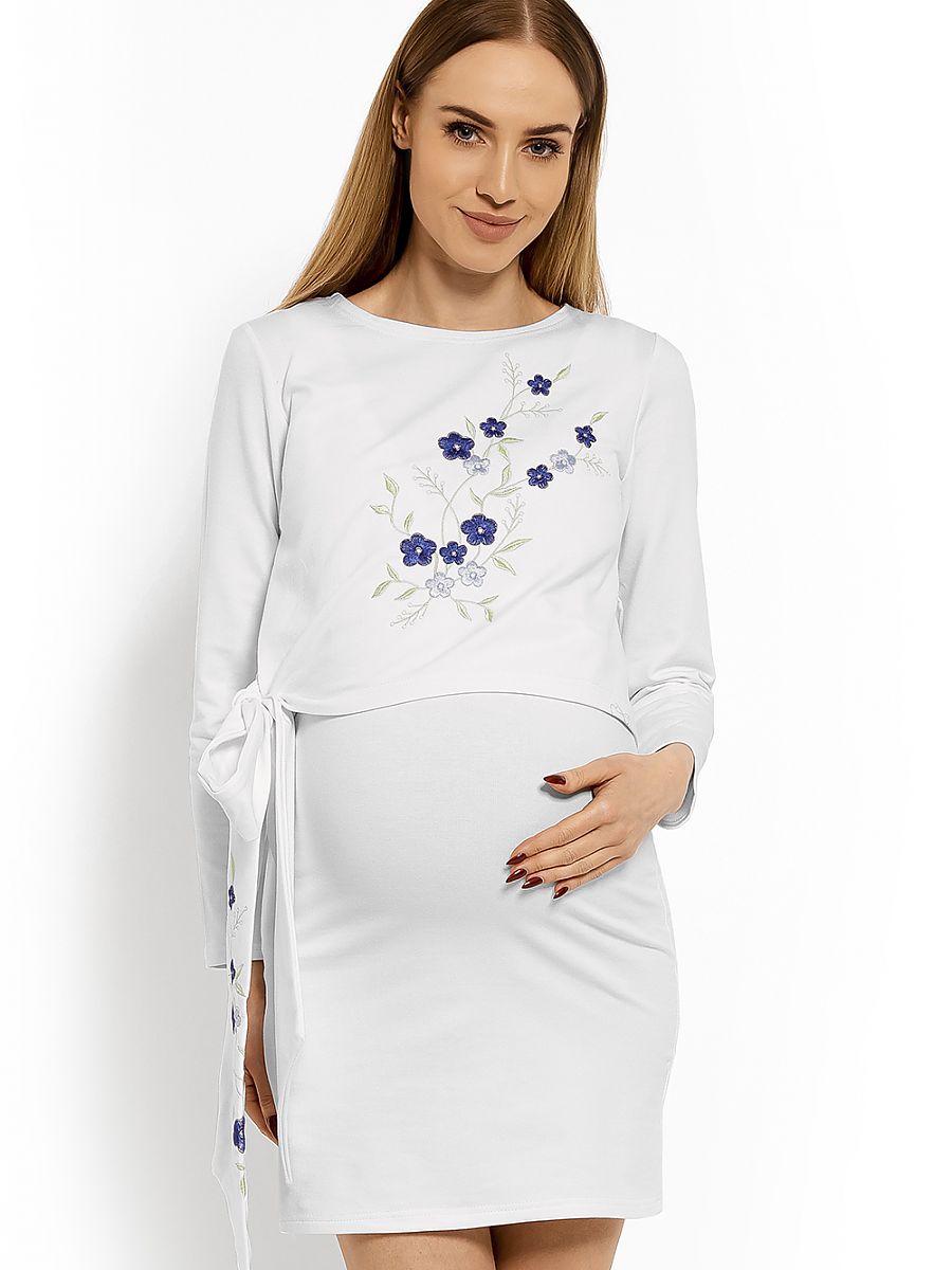 Robe de grossesse col V manches courtes blanc